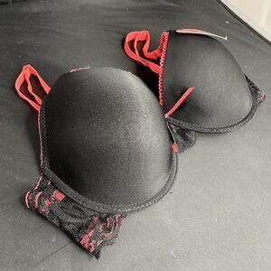 Angelina Black Pink Bra Silky Lace Detail Convertible Removable AdjustableStraps